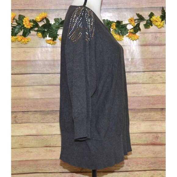 Cable & Gauge Women's Gray Studded 3/4 Dolman Sleeves Sweater Top Plus Size 2X - Picture 6 of 12